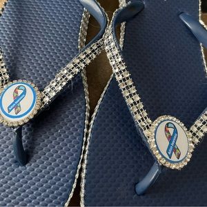 Autism awareness flip flops